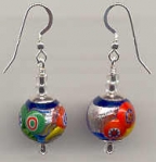 Aqua_Silver Foil_Millefiori 14mm  Earrings